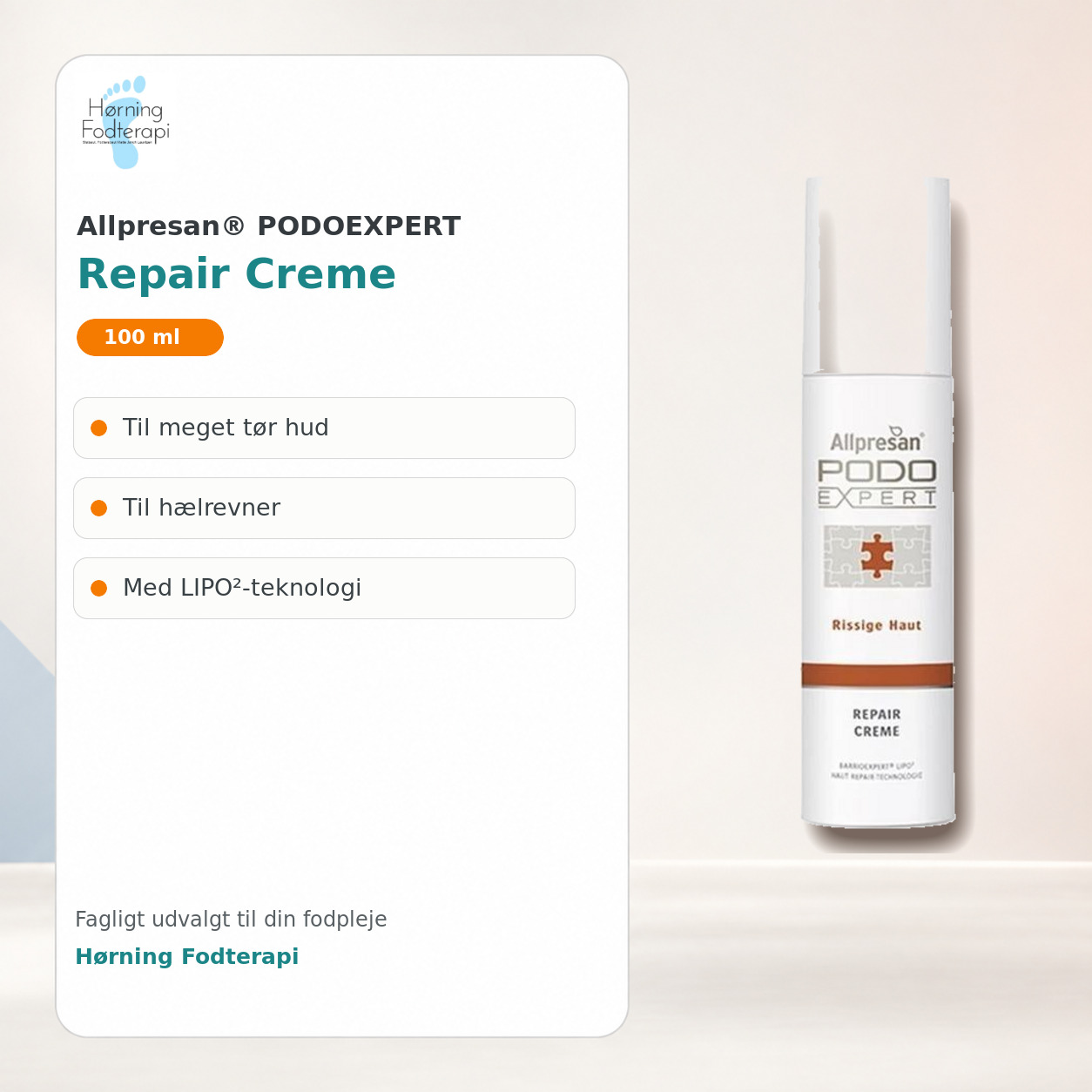 Allpresan PODOEXPERT Repair Creme 100 ml til meget tør hud og hælrevner – Hørning Fodterapi