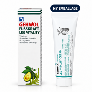 Gehwol Fusskraft Leg Vitality 125 ml – gammel emballage til venstre og ny engelsk emballage til højre