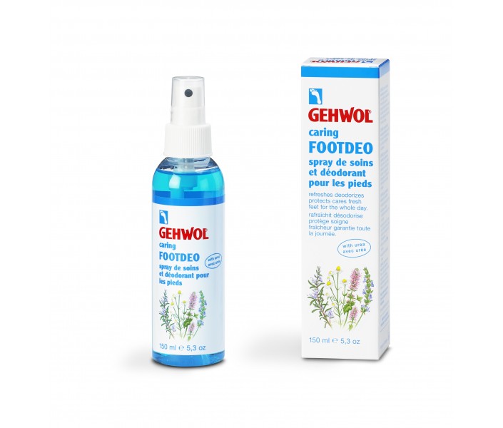 GEHWOL Caring FOOTDEO 150 ml – originalfoto med engelsk emballagetekst